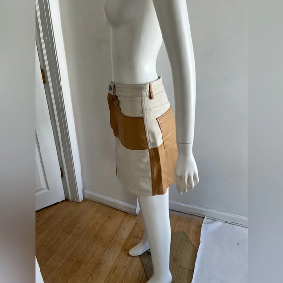 Song of Style Vianka Leather Mini Skirt Brown & Ivory White Patchwork S $298 - Picture 4 of 9